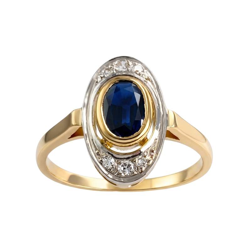 Bague d'occasion or 750 2 tons saphir diamant - vue 1