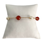 Bracelet d'occasion or 750 jaune maille forcat cornaline perle de culture - vue 1