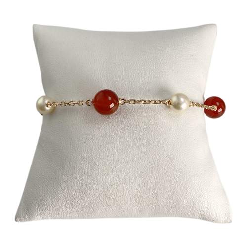 Bracelet d'occasion or 750 jaune maille forcat cornaline perle de culture