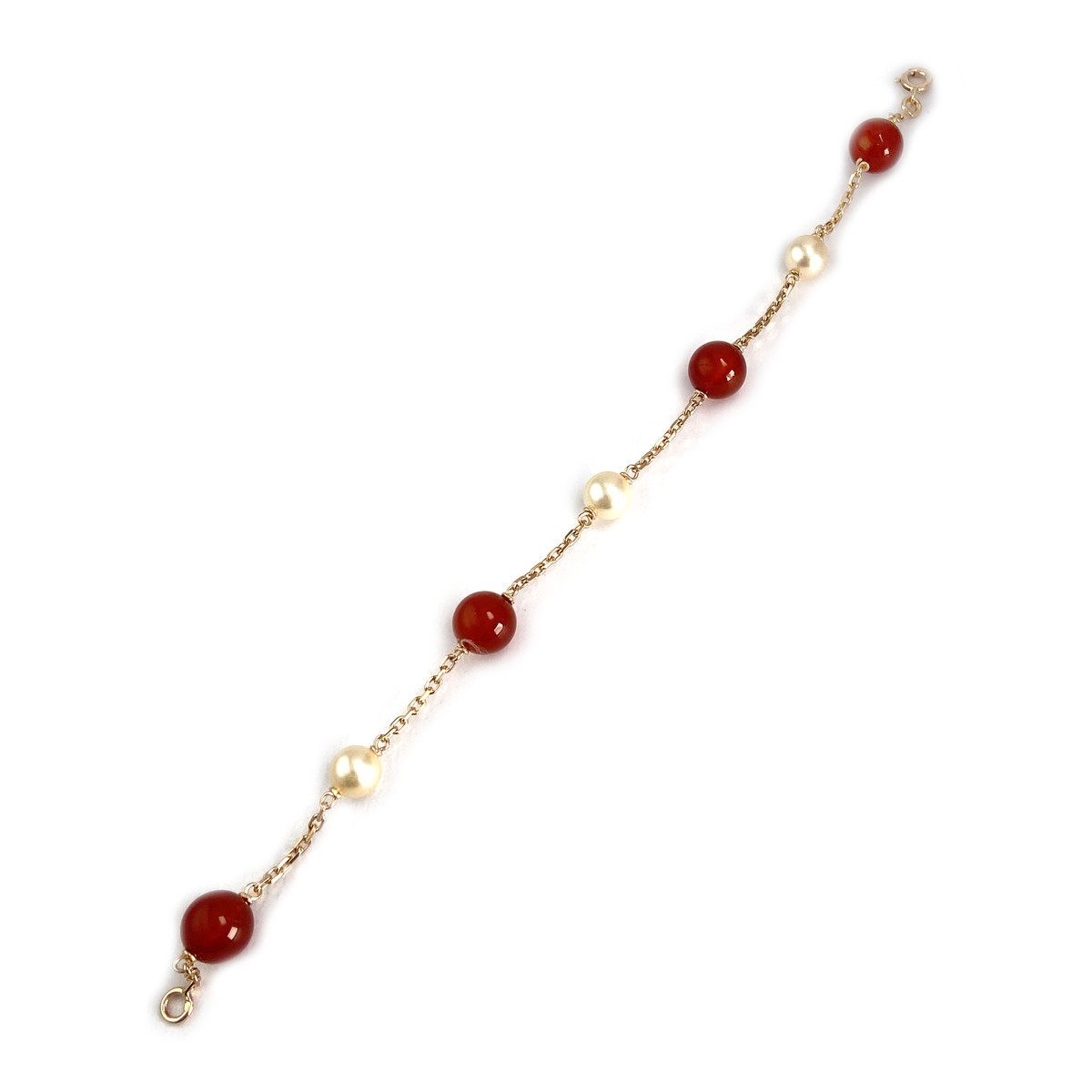 Bracelet d'occasion or 750 jaune maille forcat cornaline perle de culture - vue 2