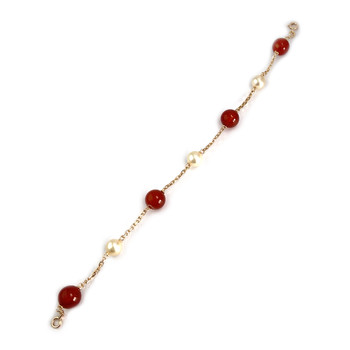 Bracelet d'occasion or 750 jaune maille forcat cornaline perle de culture