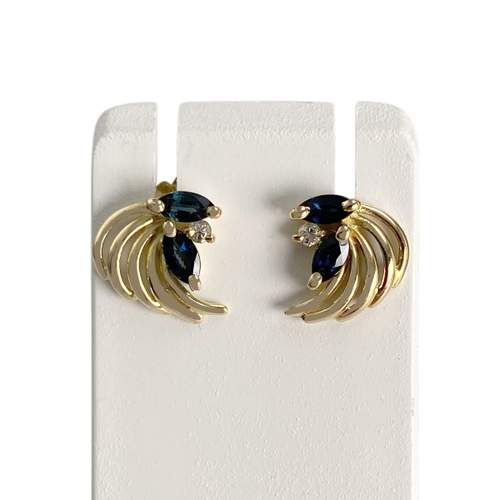 Boucles d'oreilles d'occasion or 750 jaune saphir diamant