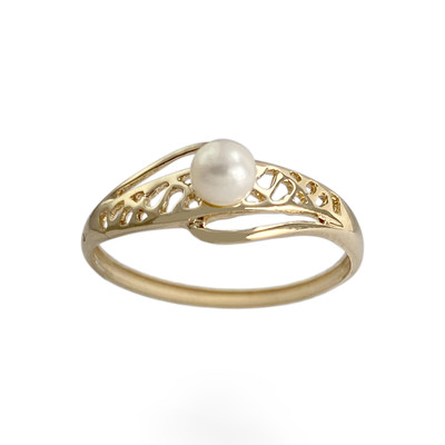 Tweedehands gouden ring 750 gele gekweekte parel