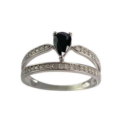 Bague d'occasion or 375 blanc diamant saphir
