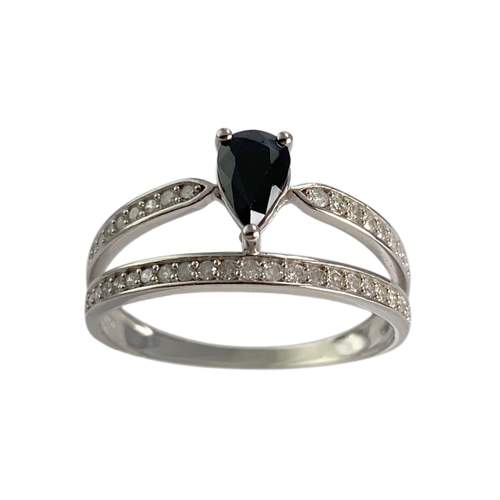 Bague d'occasion or 375 blanc diamant saphir