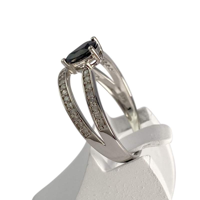 Bague d'occasion or 375 blanc diamant saphir - vue 2