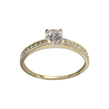 Tweedehands ring van 375 geelgoud met zirkonia's