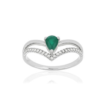 Bague d'occasion or blanc 750, émeraude, diamants.
