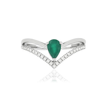 Bague d'occasion or blanc 750, émeraude, diamants.