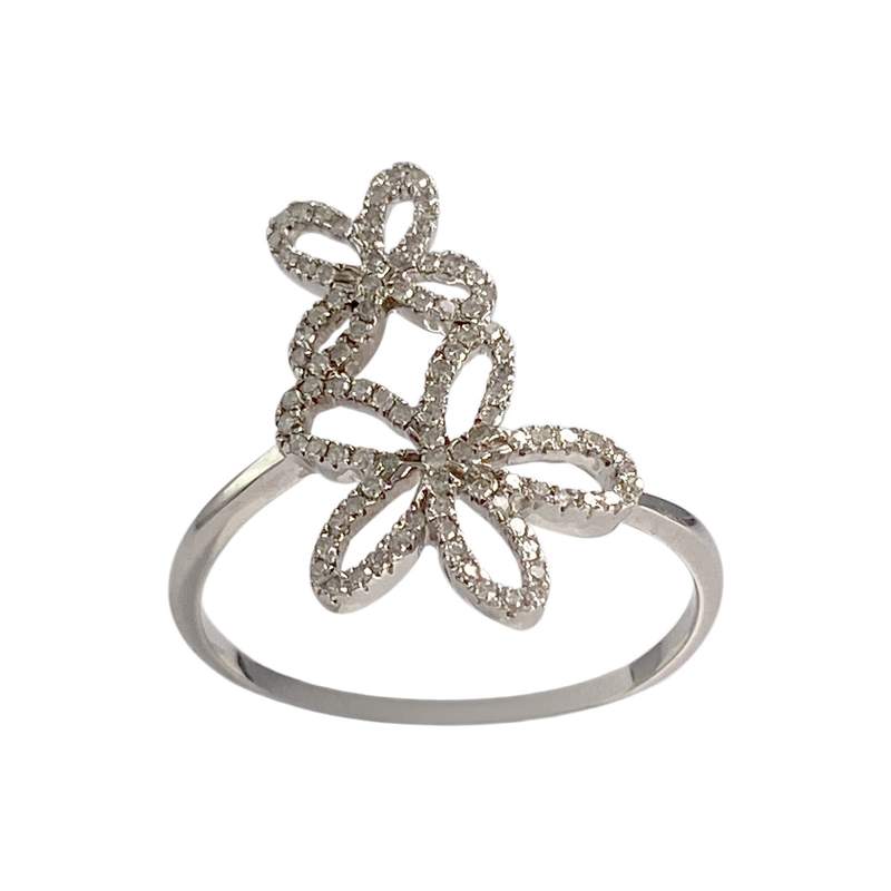 Bague d'occasion or 750 blanc fleur diamants - vue 1