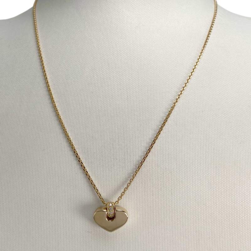 Pre-owned 750 yellow gold heart-shaped forcat-link necklace with cubic zirconia - view 2