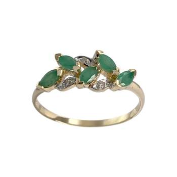 Bague d'occasion  or 750 2 tons diamants émeraudes