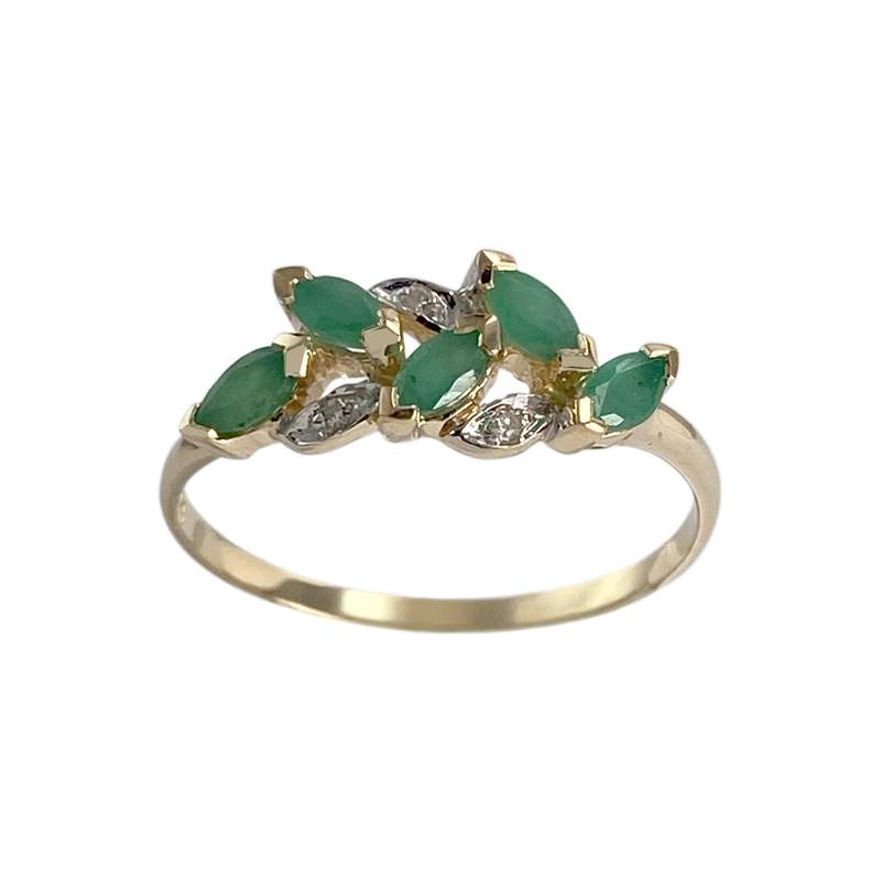 Bague d'occasion  or 750 2 tons diamants émeraudes - vue 1