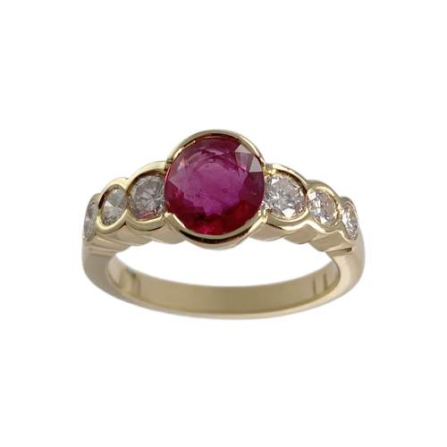 Bague d'occasion or 750 jaune rubis diamants