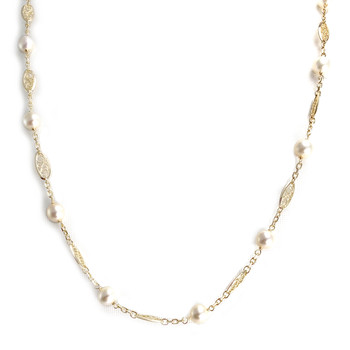 Collier d'occasion or 750 jaune maille filigrane perle de culture
