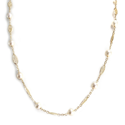 Collier d'occasion or 750 jaune maille filigrane perle de culture - vue 1