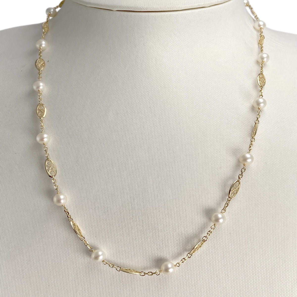 Collier d'occasion or 750 jaune maille filigrane perle de culture - vue 2