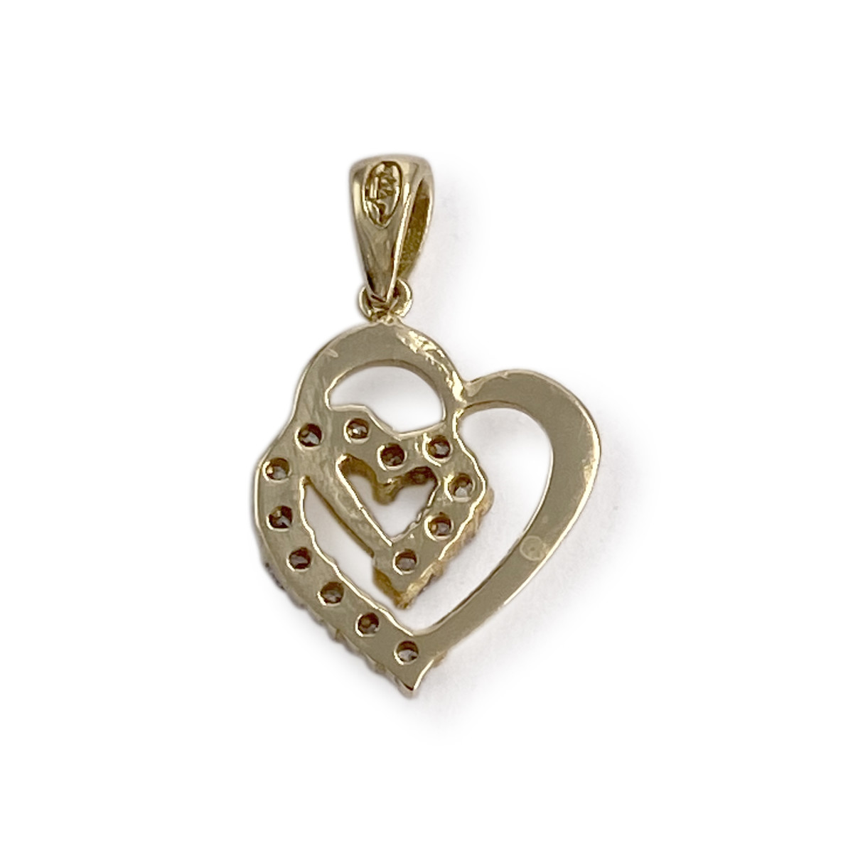 Pendentif coeur d'occasion or 750 jaune zirconias - vue 2