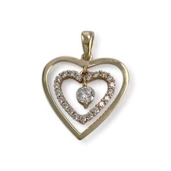 Pendentif coeur d'occasion or 375 jaune zirconias