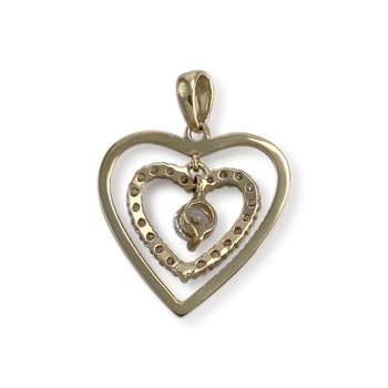 Pendentif coeur d'occasion or 375 jaune zirconias