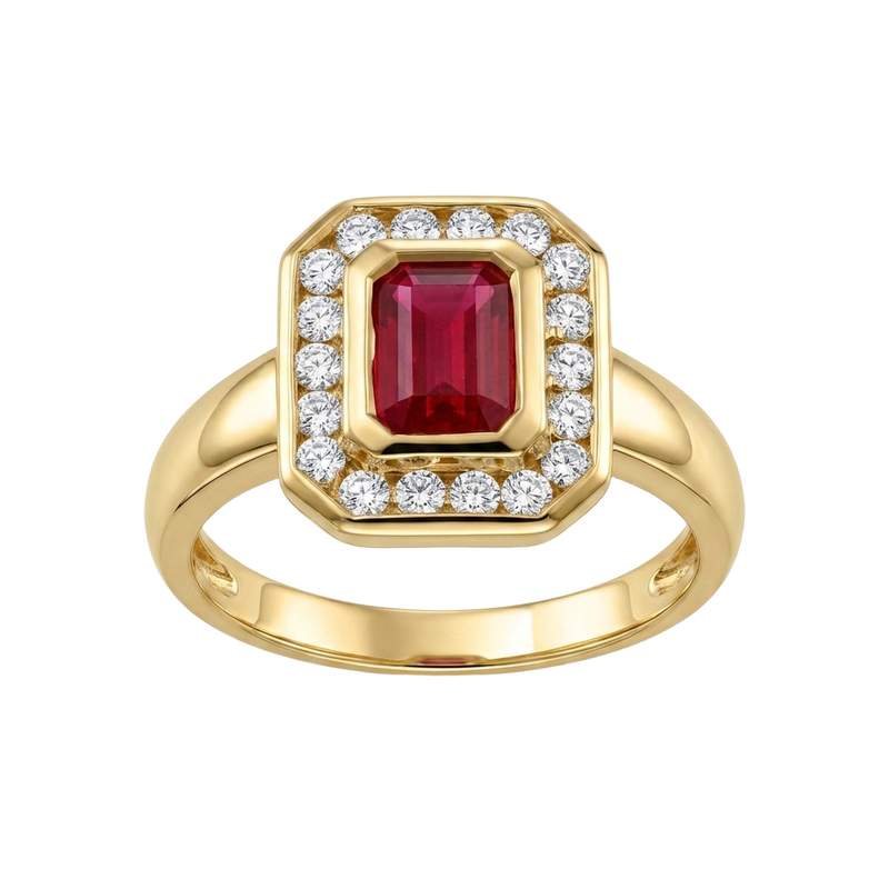 Bague d'occasion or 750 jaune rubis diamant - vue 1