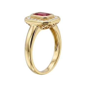 Second-hand gold 750 yellow ruby diamond ring