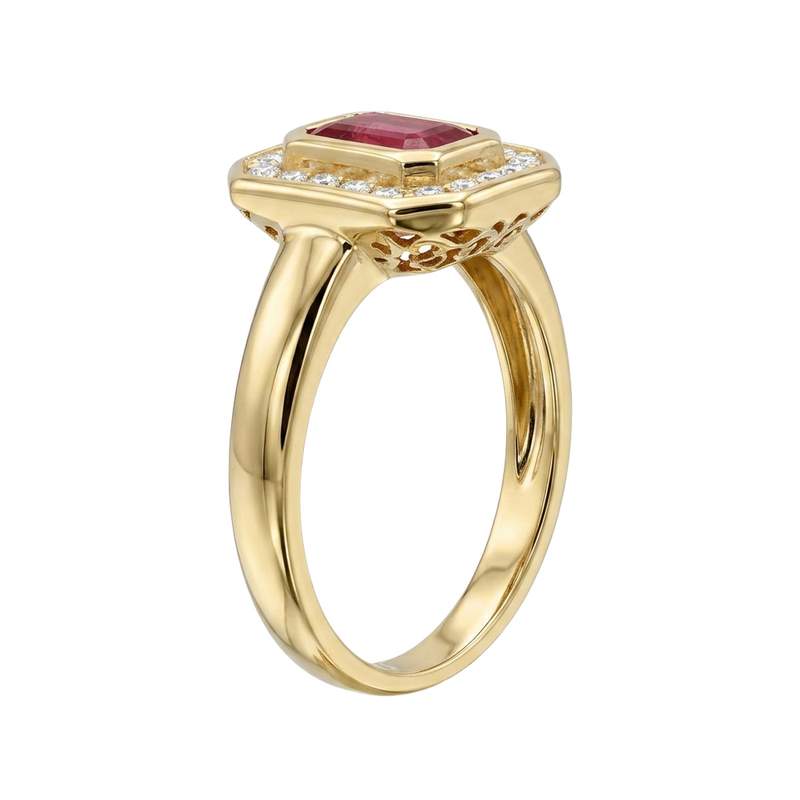 Bague d'occasion or 750 jaune rubis diamant - vue 2