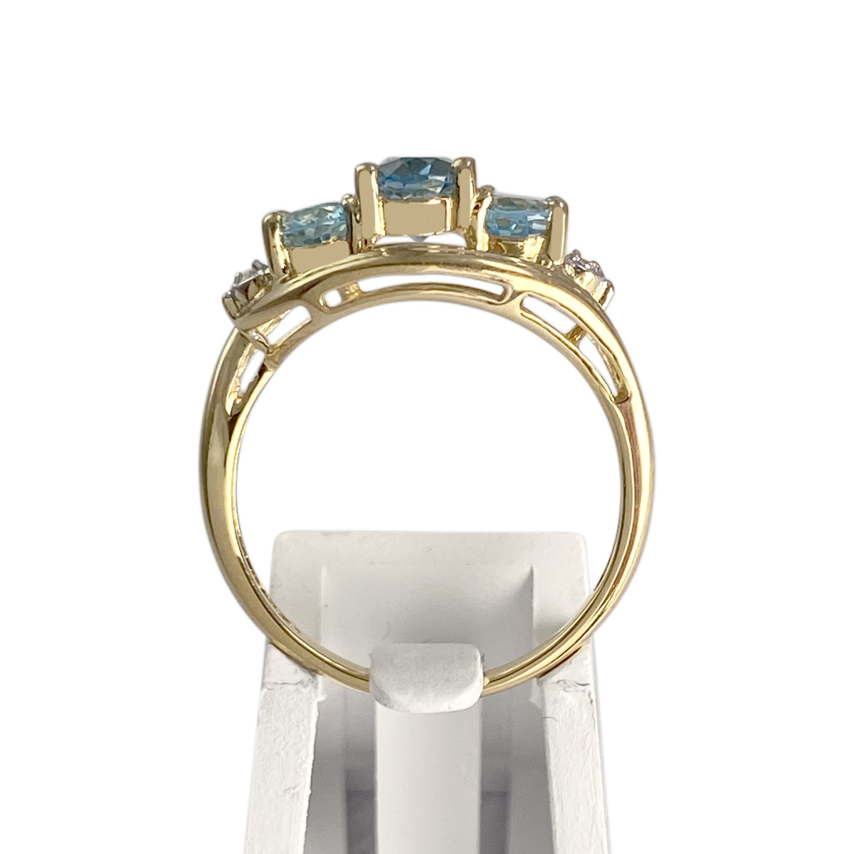 Bague d'occasion or 750 2 tons topazes bleues traitées diamants - vue 3