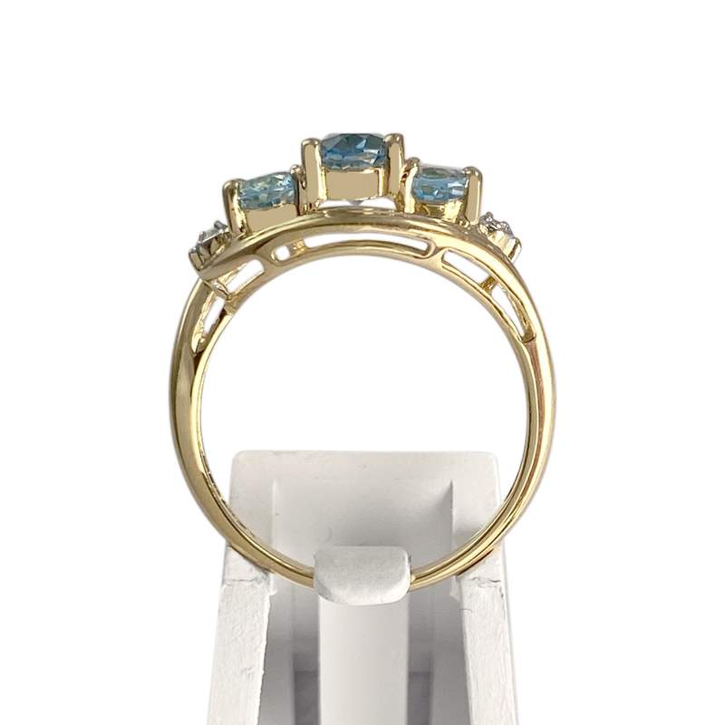 Bague d'occasion or 750 2 tons topazes bleues traitées diamants - vue 3