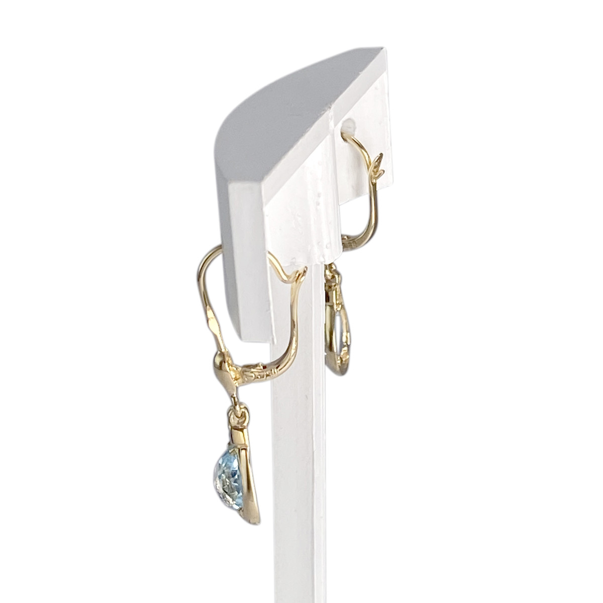 Boucles d'oreilles d'occasion or 750 2 tons aigue marine diamant - vue 2