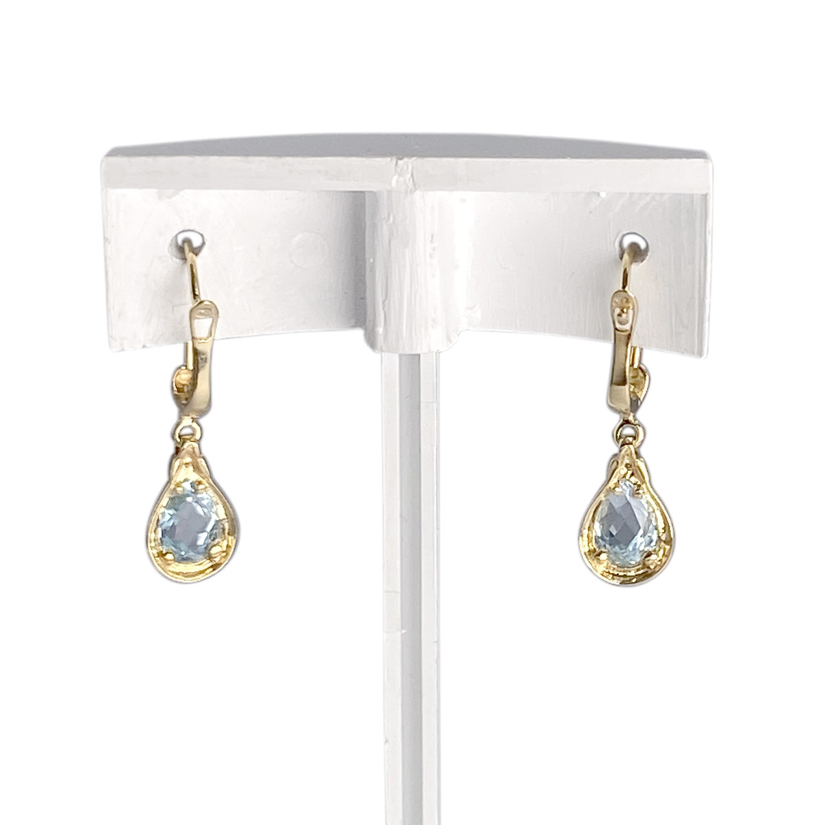 Boucles d'oreilles d'occasion or 750 2 tons aigue marine diamant - vue 3