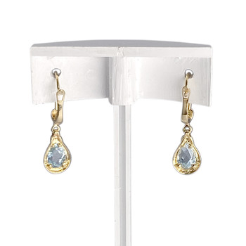 Boucles d'oreilles d'occasion or 750 2 tons aigue marine diamant
