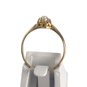 Tweedehands gouden ring 750 gele gekweekte parel