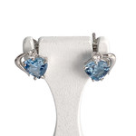 Boucles d'oreilles d'occasion or 750 blanc coeur aigues-marines diamants - vue 1