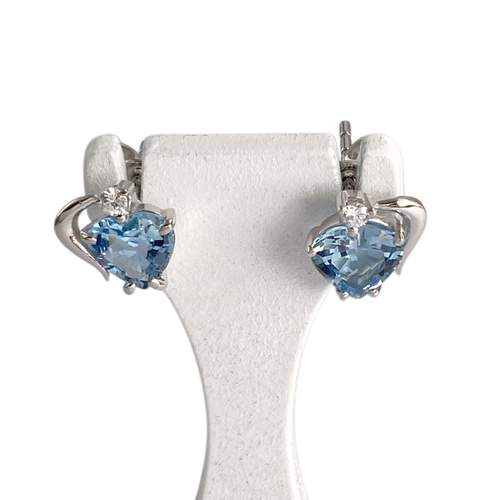 Boucles d'oreilles d'occasion or 750 blanc coeur aigues-marines diamants
