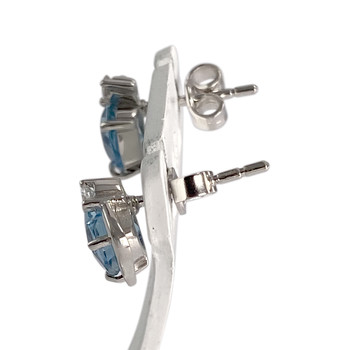 Boucles d'oreilles d'occasion or 750 blanc coeur aigues-marines diamants