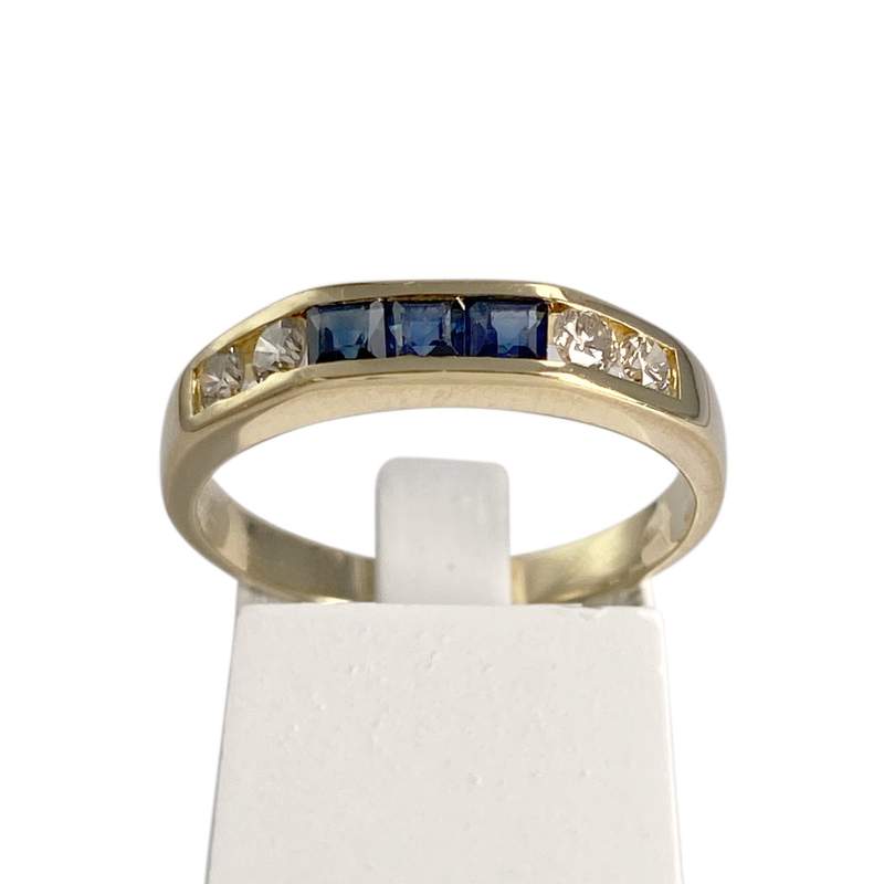 Bague d'occasion or 750 jaune saphirs diamants - vue 1