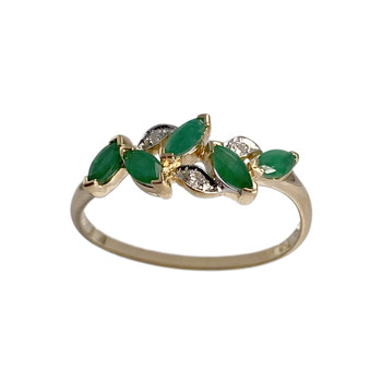 Tweedehands gouden ring 750 2 toon smaragden diamanten