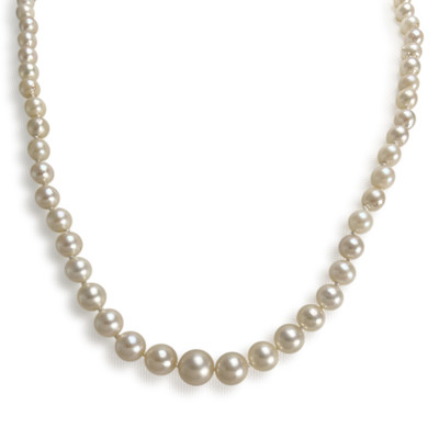 Collier en chute d'occasion or 750 jaune maille perles perle de culture