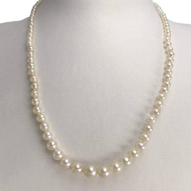 Collier en chute d'occasion or 750 jaune maille perles perle de culture - vue 2