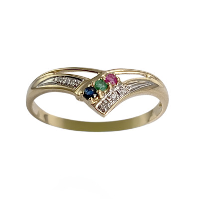 Bague d'occasion or 750 2 tons rubis émeraude saphir diamants