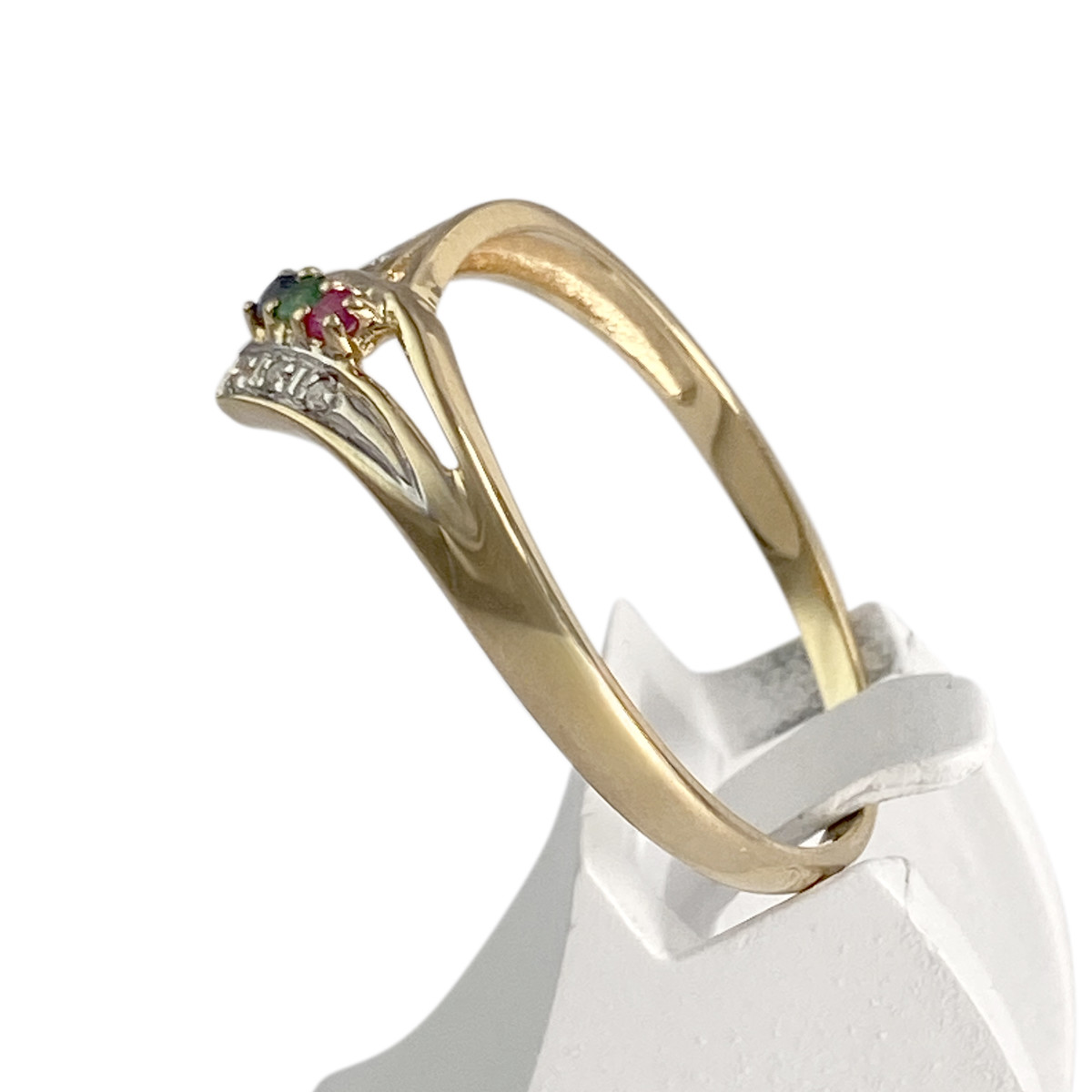 Bague d'occasion or 750 2 tons rubis émeraude saphir diamants - vue 2