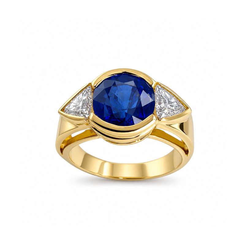 Bague d'occasion or 750 jaune saphir diamant - vue 1