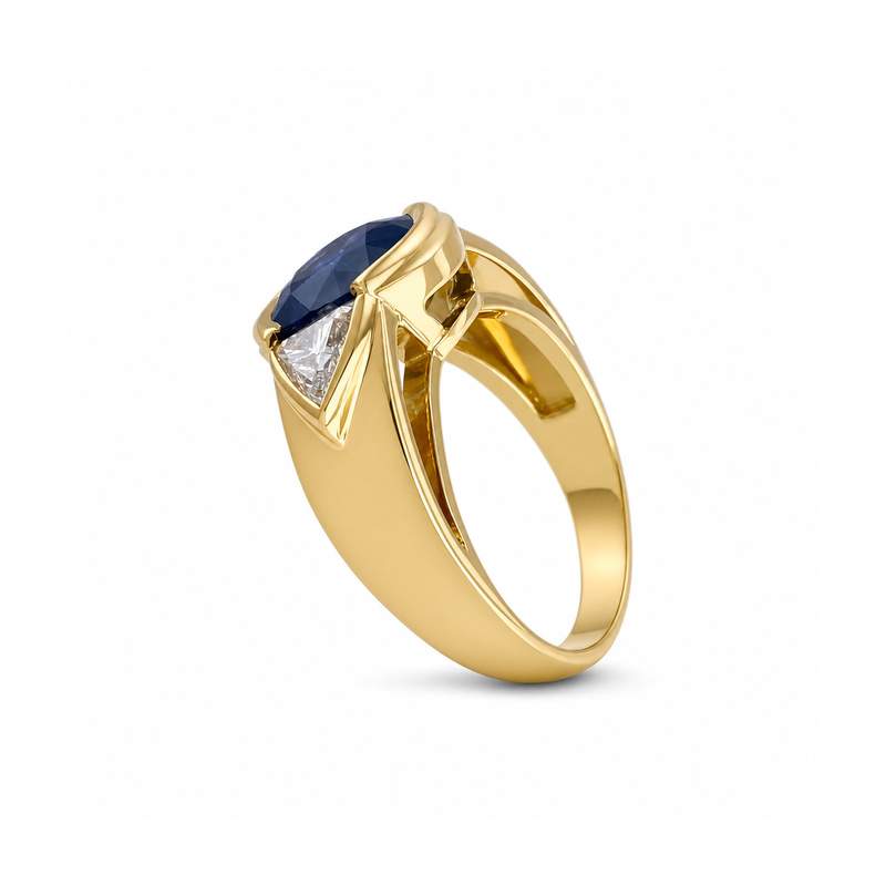 Bague d'occasion or 750 jaune saphir diamant - vue 2