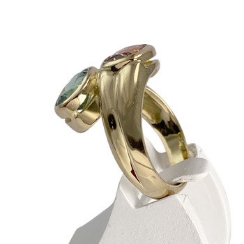Bague d'occasion or 750 jaune tourmalines rose et verte