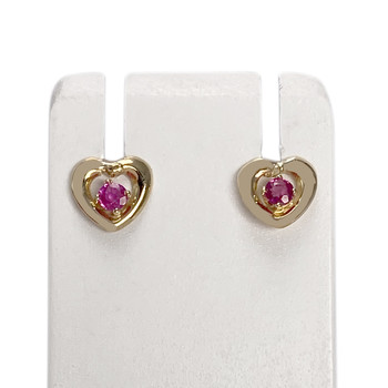 Boucles d'oreilles d'occasion or 750 jaune coeur rubis