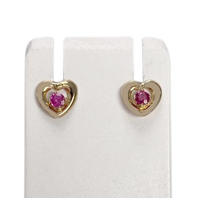 Boucles d'oreilles d'occasion or 750 jaune coeur rubis