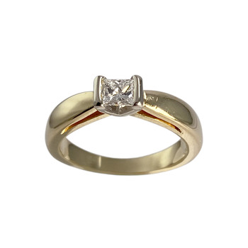 Tweedehands Solitaire-ring, 750 geelgoud, met diamant