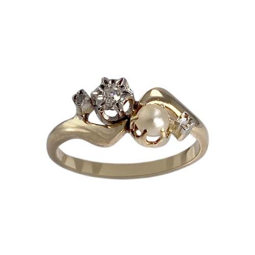 Bague d'occasion or 750 jaune platine perle de culture diamants