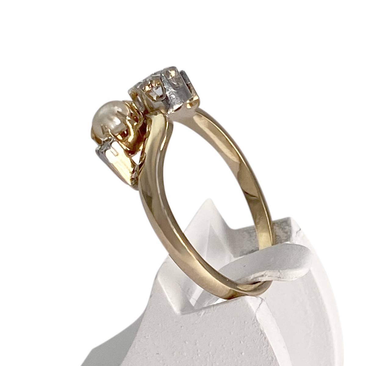 Bague d'occasion or 750 jaune platine perle de culture diamants - vue 2